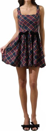 Sugarlips Plaid Bow Mini Dress In Navy-Multi