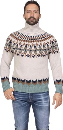 Dondup Maglia dolcevita regular in lana jacquard - Heren - Coltruien - Beige - S - Wol - Truien & Vesten