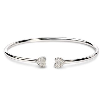 House of Brilliance 925 Sterling Silver 1/6 Cttw Diamond Twin Heart Open Flexy Bangle Bracelet
