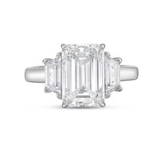 Diana M. Jewels Platinum lab grown 5ct emerald diamond ring with trapezoids on the sides