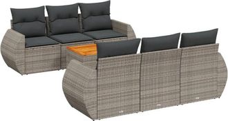 vidaXL Vidaxl - Set De Sof&aacute;s De Jard&iacute;n 7 Piezas Con Cojines Rat&aacute;n Pe Gris