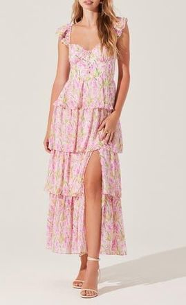 ASTR the Label Midsummer Floral Print Tiered Ruffle Dress in Pink Multi at Nordstrom Rack, Size X-Large