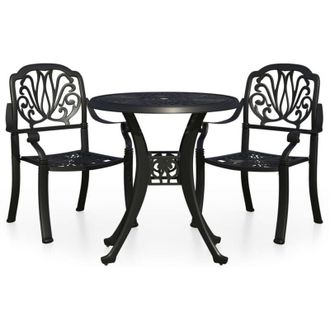 vidaXL Mesa Y Sillas De Bistr&oacute; 3 Piezas Aluminio Fundido Negro Vidaxl