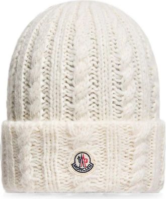 Moncler White Knitted Beanie Cap