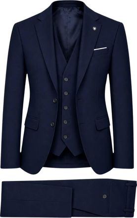 Manuel Ritz Kostuums, Heren, Blauw, S, Wol, Single-Breasted Drieknoops Kostuum