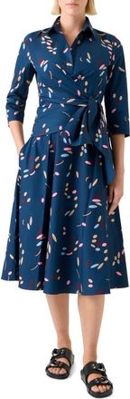 Akris Print Cotton Poplin Wrap Shirtdress in Ink Multicolor at Nordstrom, Size 10