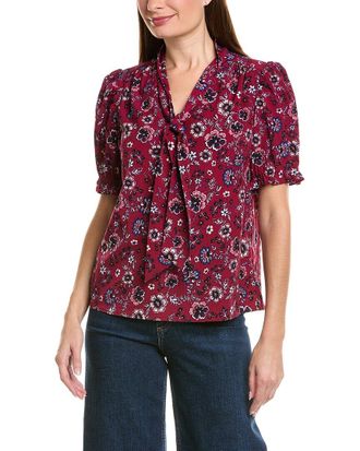 Jones New York Puff Sleeve Tie Neck Blouse