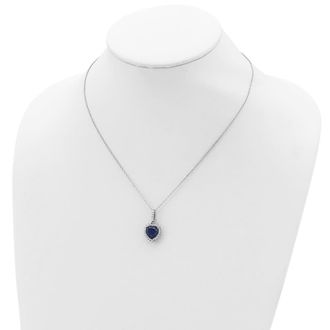 Diamond2Deal Sterling Silver Lab Created Dark Blue Spinel and CZ Heart Halo Pendant Necklace
