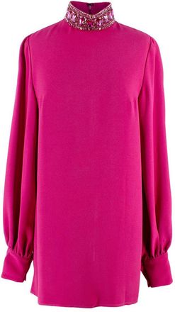 Andrew Gn Fuchsia Crystal Embellished Neck Mini Dress Size XXS