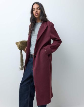 Asos cappotto monopetto con chiusura a bottoni nascosti bordeaux-Rosso