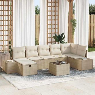 vidaXL Vidaxl - Conjunto De Sof&aacute; De Jard&iacute;n Con Coj&iacute;n 8 Pcs Beige Polirat&aacute;n