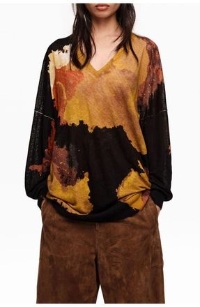 Bimba & Lola Long Straight-Fit Linen Sweater in Blot Xl Black at Nordstrom, Size X-Large Eu