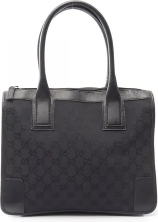 Gucci Black Canvas Leather Handbag Tote Bag (Pre-Owned)