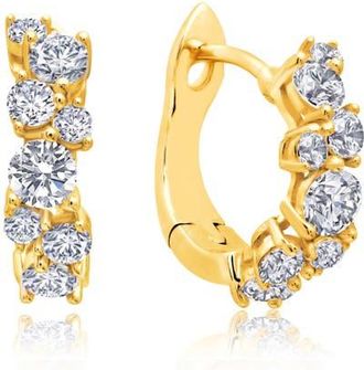 Crislu Cubic Zirconia Cluster Petite Hoop Earrings in 18Kyg/Clear Stone at Nordstrom
