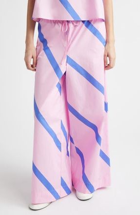 Marimekko Puoti Basso Wide Leg Stripe Pants in Blue Pink at Nordstrom, Size Xx-Large