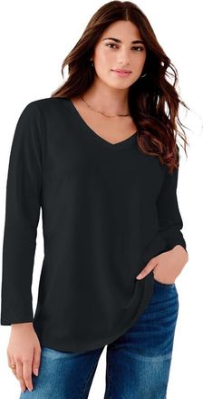 Roaman's Plus Size Ultimate Long Sleeve V Neck Tee in Black at Nordstrom, Size 24