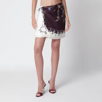 Versace Gonna in twill di seta stampata bordeaux