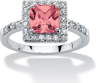 Palm Beach Jewelry Princess-Cut Birthstone.925 Silver Halo Ring