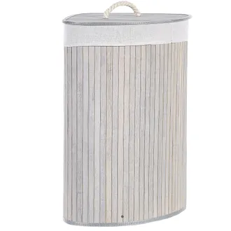 Beliani Beliani - Cesta De Madera De Bamb&uacute; Gris Claro Blanco Crema 60 Cm Tapa Extra&iacute;ble Matara