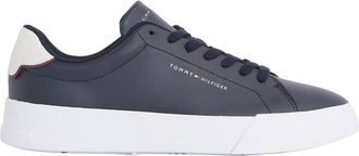 Tommy Hilfiger Heren-sportschoenen van Pebble Grain Court-leer (Marine, Wit)