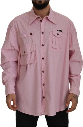 Dolce & Gabbana Casual overhemd - Heren - Casual Overhemden - Roze - 3XL - Katoen - Overhemden