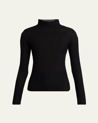 Proenza Schouler Zella Check Merino Mock-Neck Top