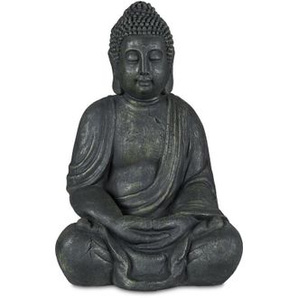 Relaxdays Statua del Buddha Seduto, Figura da Giardino Alta 70 cm, Resistente alle Intemperie e Gelo, Poliresina, Grigio - Relaxdays