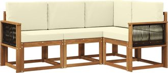 vidaXL Conjunto De Sof&aacute;s De Exterior 4 Uds. Natural Y Crema Poli&eacute;ster Vidaxl