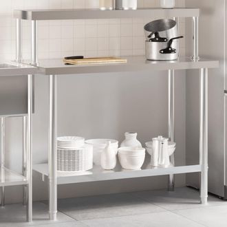 vidaXL Mesa De Trabajo Para Cocina Con Estante Acero Inox 110x55x120cm Vidaxl