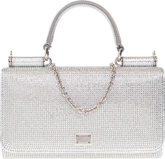 Dolce & Gabbana Rhinestone Telefoon Tas met Lizard Trim - Dames - Handtassen - Grijs - ONE Size - Leer - Tassen