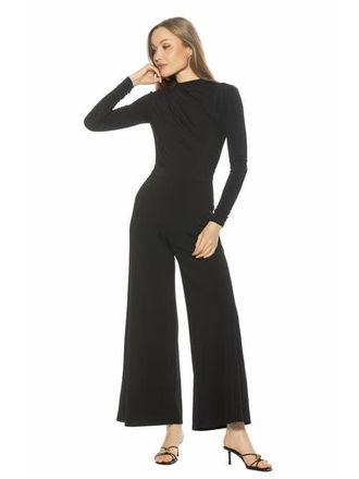 Alexia Admor Yael Long Sleeve Ruched Top Jumpsuit in Black at Nordstrom, Size X-Large