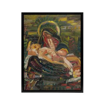 Artery8 Pieta Virgin Mary & Christ Kubincan Black Framed Canvas Art Print in Green | Size: W24 x H32