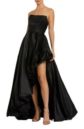 Mac Duggal Asymmetrical High Low Strapless Ruched Gown in Black at Nordstrom, Size 10