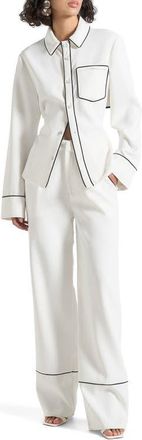 Mani&egrave;re De Voir Contrast Piped Backless Tie Shirt in White/black at Nordstrom, Size 10