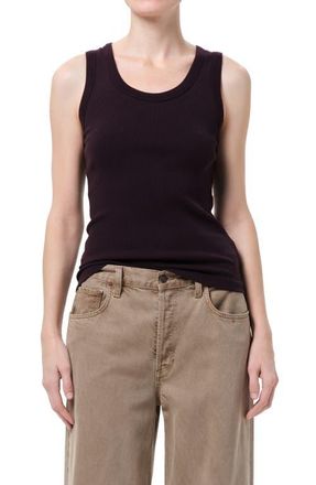 A Gold E Poppy Rib Organic Cotton Blend Tank in Eggplant Dark Muted Purple at Nordstrom, Size X-Small
