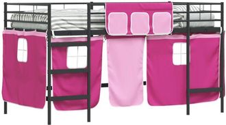 vidaXL Estructura De Cama Alta Para Ni&ntilde;os Con Cortinas Negro Y Rosa Vidaxl