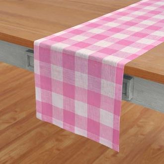 Solino Home Linen Table Runner for Dining Table, Holiday and Everyday Table Decor - Buffalo Check in Pink Begonia at Nordstrom, Size Xx-Small