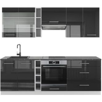 Vicco Mueble De Cocina Fame-line, Antracita Brillo Intenso/blanco, 235 Cm Sin Encimera