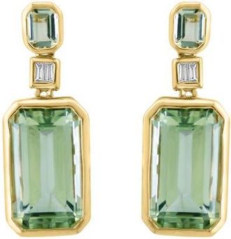 Effy 14K Yellow Gold Geometric Green Amethyst & Diamond Drop Earrings in 14K Gold at Nordstrom