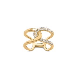 House of Brilliance 18K Yellow Gold Plated.925 Sterling Silver Pave Set 1/4 Cttw Diamond Open Crossover Band Ring