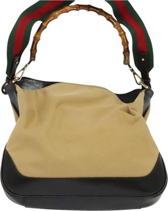 Gucci Bamboo Beige Canvas Handbag (Pre-Owned)