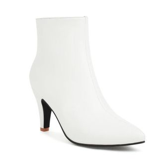 Generic Womens Kitten Heel Ankle Boots Pointed Toe Side Zipper Dress Short Booties for Office Work (7.5,White)