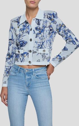 L'agence Osiris Jacquard Knit Jacket in Grey Mlt Waterclr Butrfly Jcqr at Nordstrom, Size Xx-Large