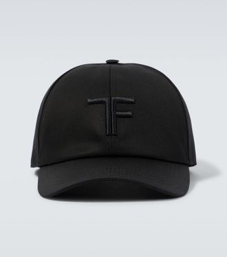 Tom Ford Embroidered canvas and leather cap