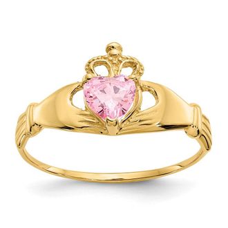 Diamond2Deal 14k Yellow Gold Cubic Zirconia Claddagh Heart Ring