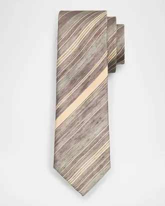 Emporio Armani Men & apos;s Variegated Stripe Linen and Silk Tie