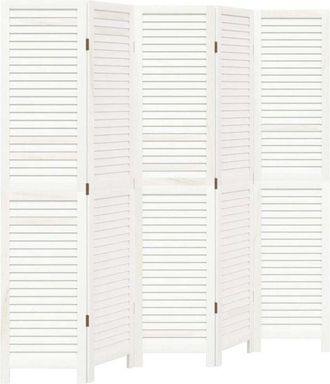 vidaXL Biombo Separador De 5 Paneles Madera Maciza Paulownia Blanco Vidaxl