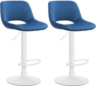 Clp Clp - Set De 2 Taburetes De Bar Camden En Terciopelo Azul Metal Blanco Mate