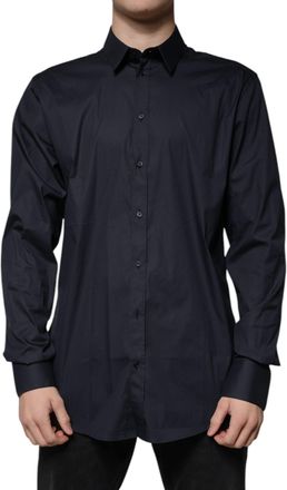 Dolce & Gabbana Mens Black Cotton Blend Formal Gold Dress Shirt Nylon Elastane