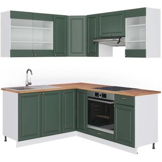 Vicco Cocina Esquinera Fame-line, Verde-dorado Casa De Campo/blanco, 160 X 190 Cm, Et Roble